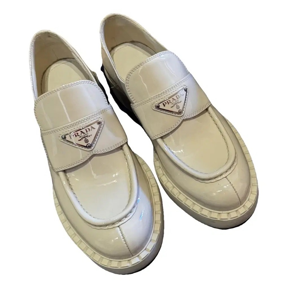 Prada Cream/ ivory Patent Leather Platform Oxford Loafers *5.5